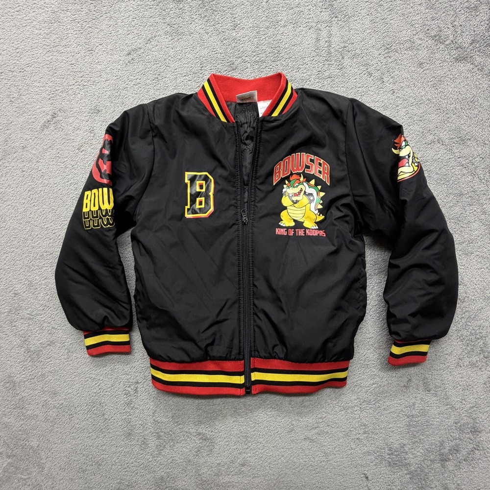Super‎ Mario Bowser Jacket Boys 8 Black Zip Bomber King Of The Koopas Nintendo